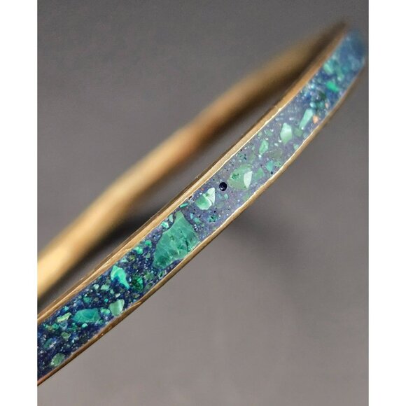 Vintage Brass and Composite Turquoise Bangle Bracelet - Picture 4 of 9